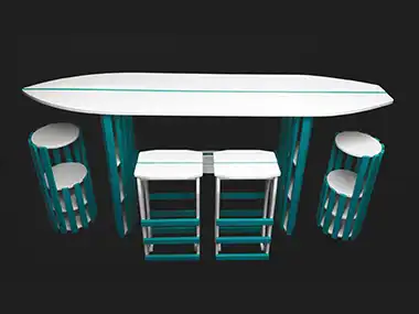  - 6-8 foot surf table + stools